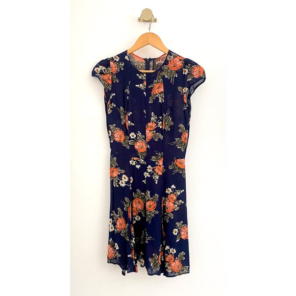 🌸 Reformation Navy Floral Sheer Overlay Dress – Size S - Picture 1 of 9